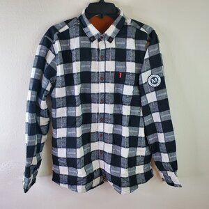 Mens Black Plaid "GOM & July" Collared Button Shacket  Youth 4XL